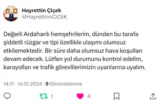 Ardahan'da Yoğun Kar ve Tipi Uyarısı!